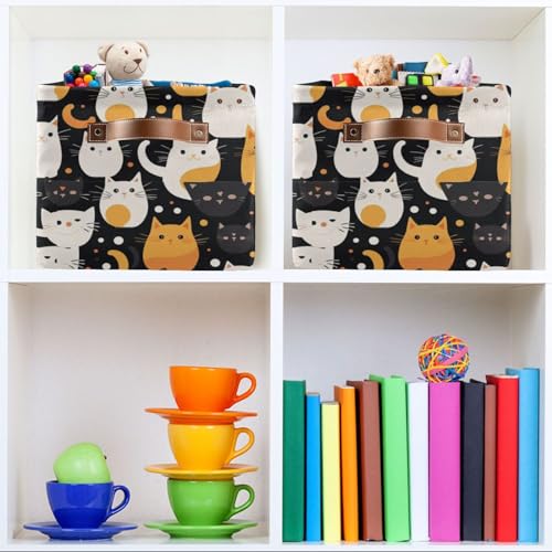 Halloween Black Cat Storage Basket Bins Decorative Toy Organizer Bins Laundry Hamper Baskets with Handles for Office Bedroom Clothes Bedroom Living Room,2 pcs