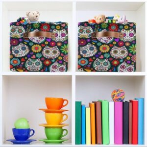 Halloween Sugar Skull Floral Storage Basket Bins Foldable Toy Baskets Organization with Handles Laundry Hamper for Playroom Living Bed Room Office Clothes Nursery,1 pcs