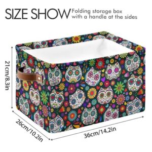 Halloween Sugar Skull Floral Storage Basket Bins Foldable Toy Baskets Organization with Handles Laundry Hamper for Playroom Living Bed Room Office Clothes Nursery,1 pcs