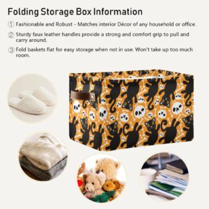 Halloween Black Cat Skulls Storage Basket Bins Decorative Toy Laundry Basket Organization with Handles for Living Room Clothes Nursery Closet Shelf Playroom,1 pcs