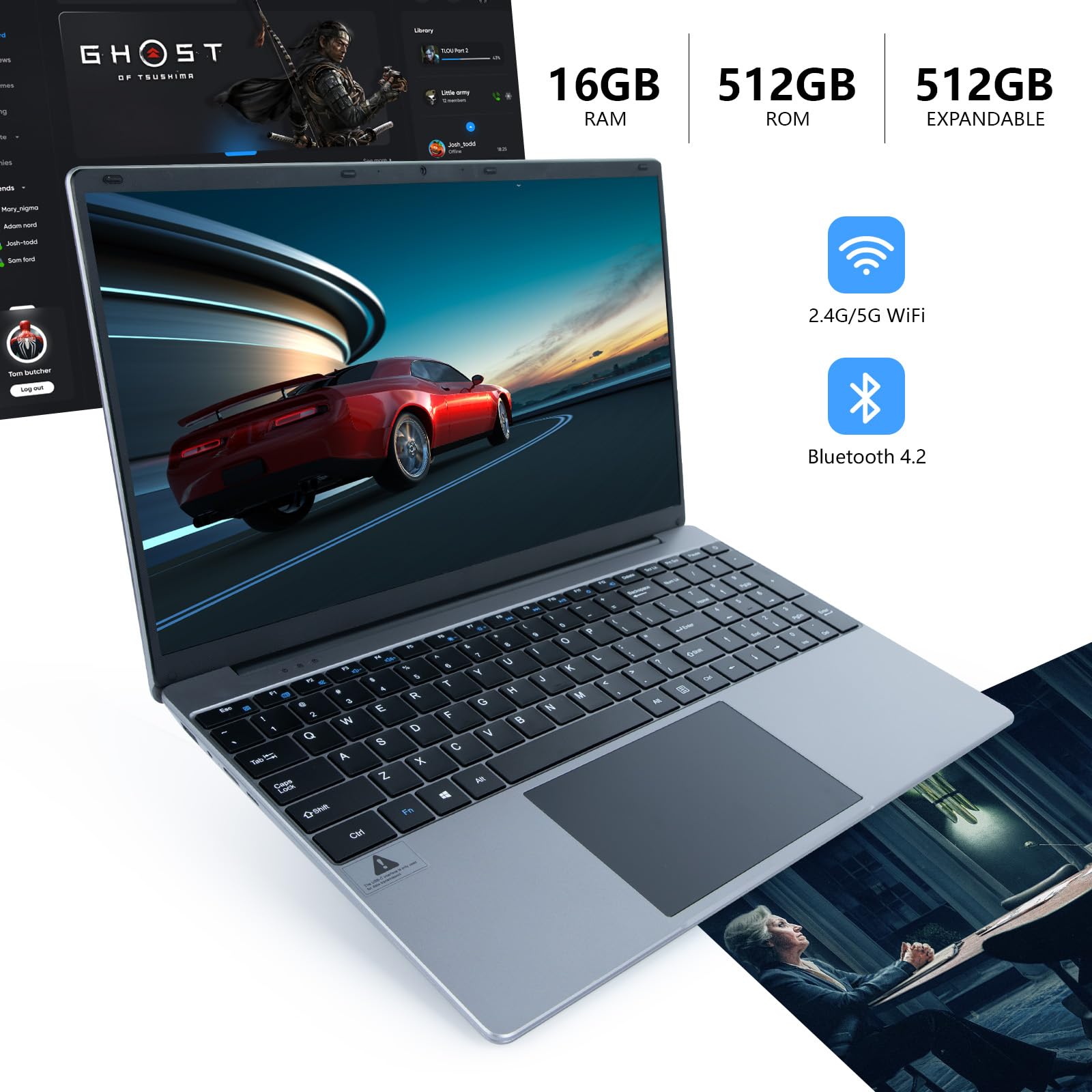 ANMESC Laptop Computer, 16GB RAM 512GB ROM, Celeron Quad-Core Processors, 15.6" 1080P FHD Laptops, 38000mWh Battery, Laptop Computers Support WiFi, Bluetooth, Type-C, TF Card