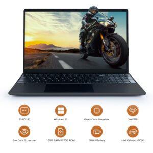 ANMESC Laptop Computer, 16GB RAM 512GB ROM, Celeron Quad-Core Processors, 15.6" 1080P FHD Laptops, 38000mWh Battery, Laptop Computers Support WiFi, Bluetooth, Type-C, TF Card