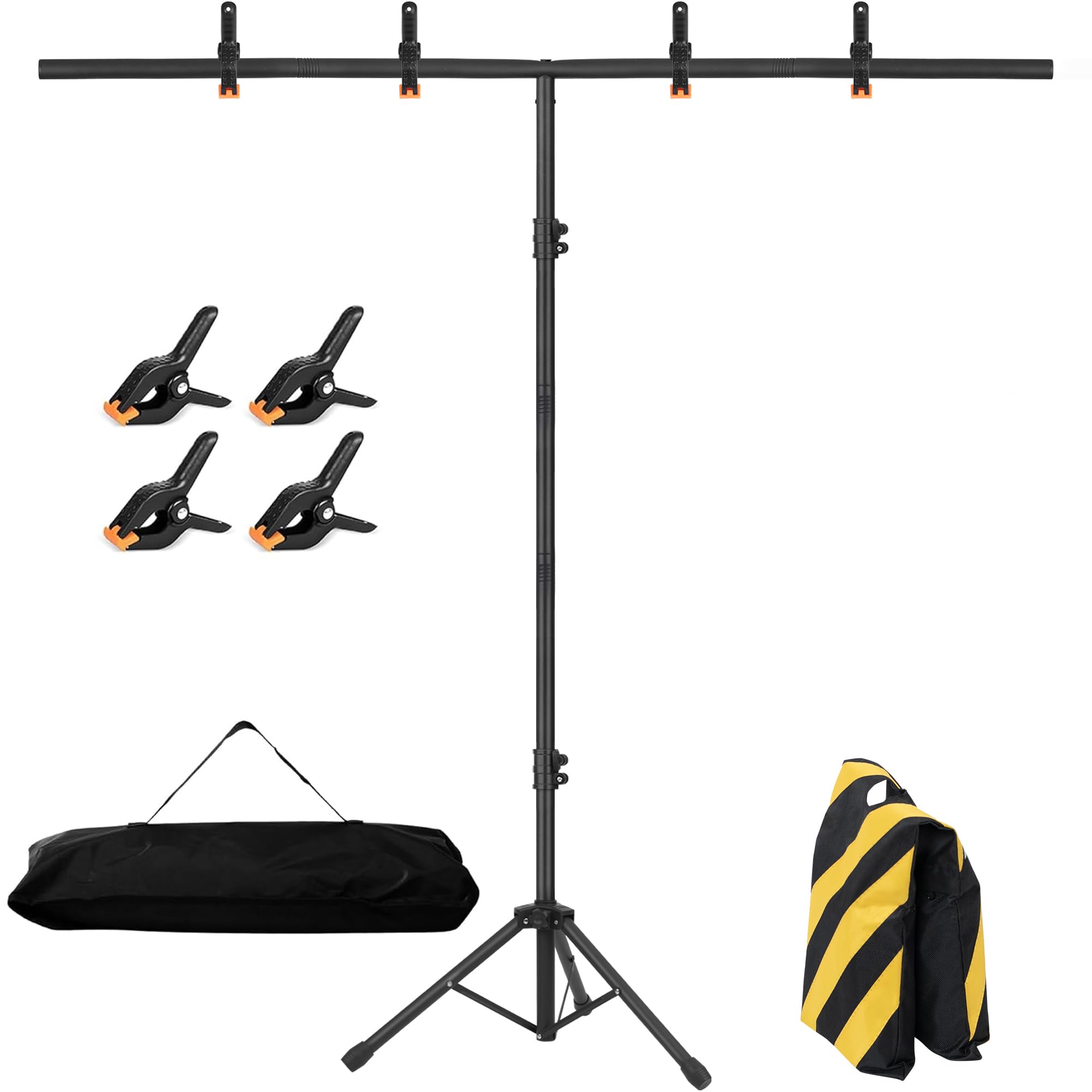 6.5x3.2ft T-Shape Backdrop Stand, Adjustable Background Support Stand Kit, Portable Photo Banner Holder with 4 Spring Clamps, Sandbag, Carry Bag for Party, Wedding, Photography and Decoration