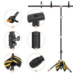 6.5x3.2ft T-Shape Backdrop Stand, Adjustable Background Support Stand Kit, Portable Photo Banner Holder with 4 Spring Clamps, Sandbag, Carry Bag for Party, Wedding, Photography and Decoration