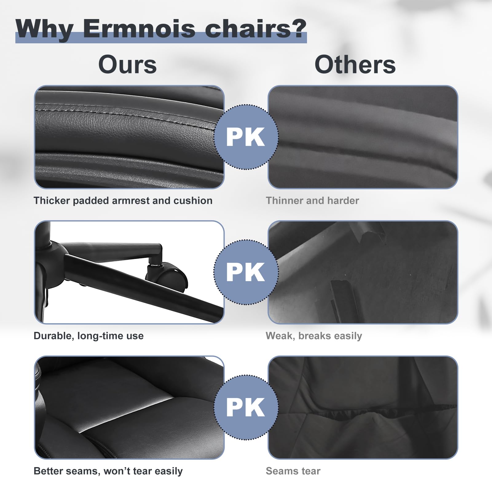 Ermnois Executive Office Chair, Ergonomic Home Office Desk Chair with Wheels, Thicken Armrest and Lumbar Support, Upholstered Leather Mid-Back Computer Gaming Chair with Tilt Function, Black