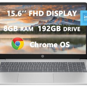 HP 2023 Chromebook Laptops for Student & Business, 15.6'' HD Computer, Intel Pcocessor N200(up to 3.7 GHz), DDR5 8GB RAM, 192GB(64GB SSD+128GB Card), USB-C, Wi-Fi, Lightweight, Chrome OS, ROKC Bundle