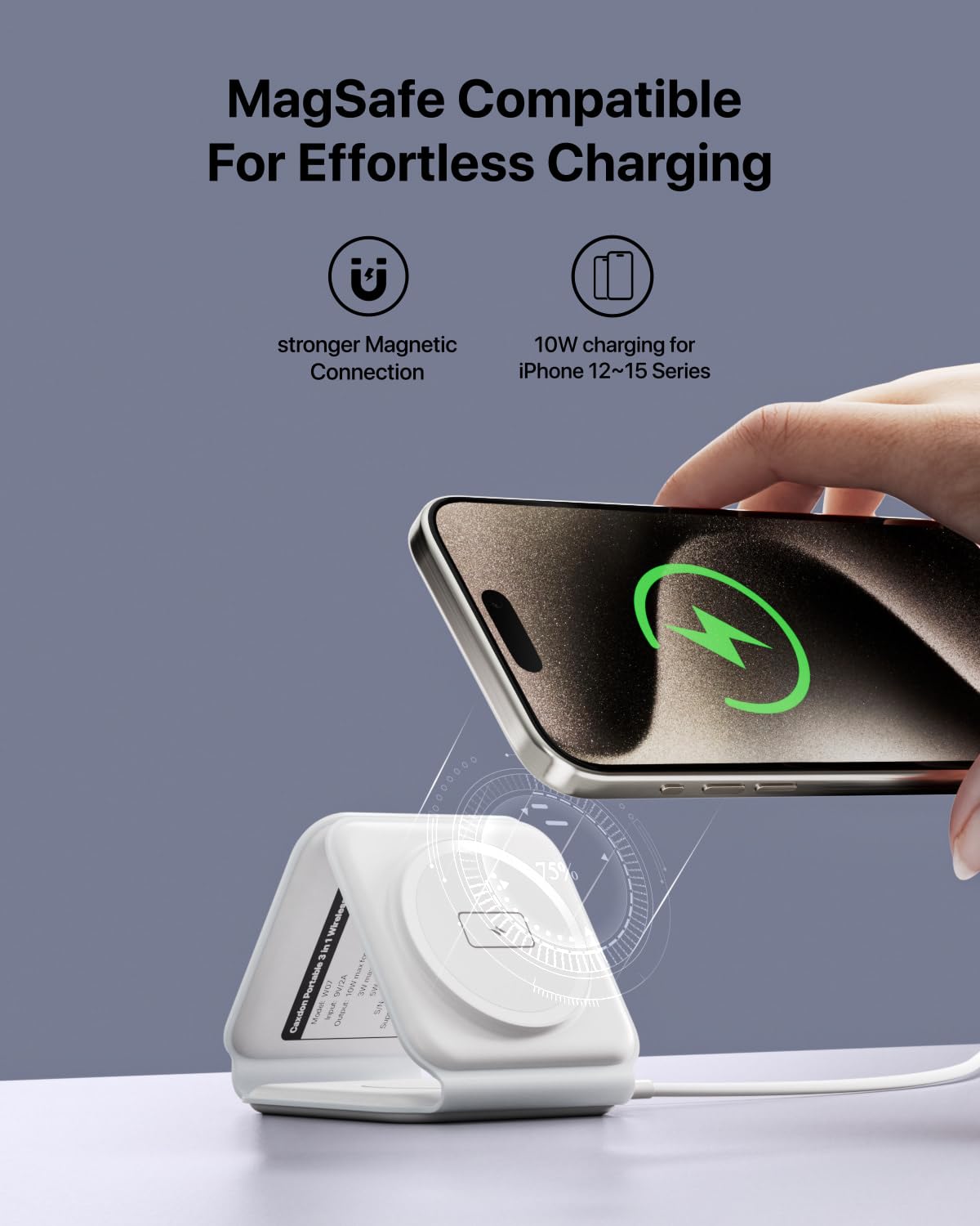 3-in-1-Wireless-Charger-for-Magsafe-iPhone 15/14/13/12 Apple Watch Airpods, Foldable-Travel-Charging-Station with Evolved Pro Magnetic Pad, Portable Essentials for Multiple-Devices Accessories