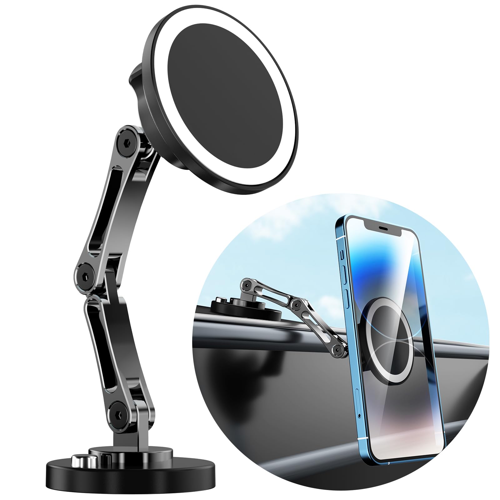 Fit for Magsafe Car Mount Long Adjustable Arm Magnetic Phone Holder for Car 360° Rotation Magnetic Car Phone Holder for iPhone Dashboard Cell Phone Mount for iPhone 15 14 13 12 Pro Max All Phones