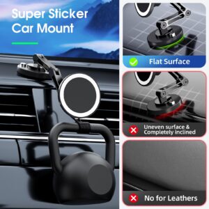 Fit for Magsafe Car Mount Long Adjustable Arm Magnetic Phone Holder for Car 360° Rotation Magnetic Car Phone Holder for iPhone Dashboard Cell Phone Mount for iPhone 15 14 13 12 Pro Max All Phones