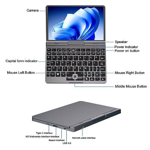 Jopwkuin Mini Laptop, Touch Screen Fast Charging 1.9MP Camera 8 Inch Laptop PC LPDDR5 12GB RAM with Stylus for Work for Windows 10 11 Supported (12GB+512GB US Plug 100‑240V)