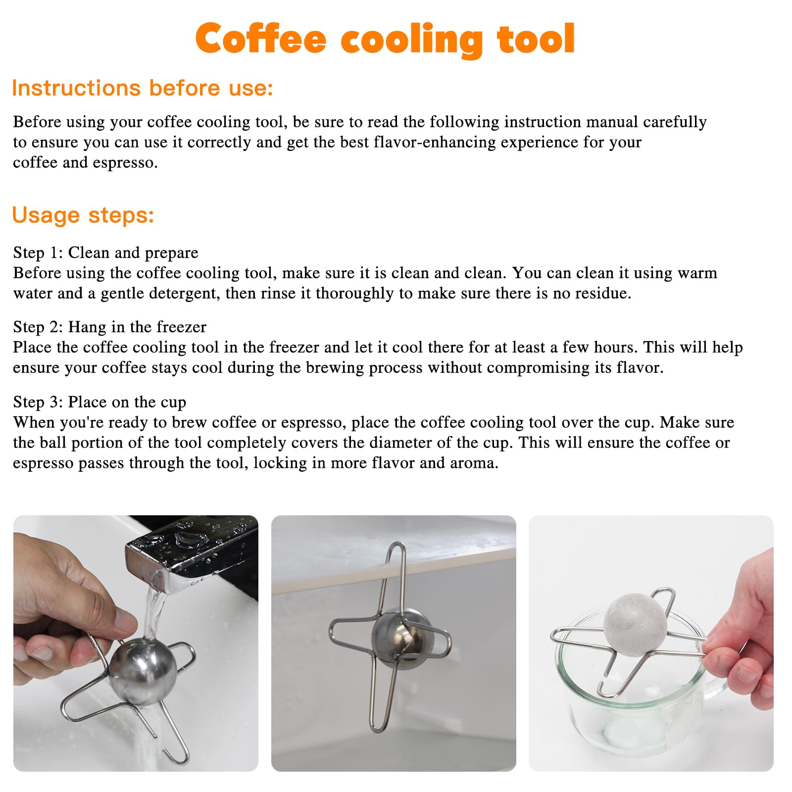 WEIGUZC Coffee Cooling Tool with Reusable Stainless Steel Ice Sphere - Unlock Coffee True Flavors, Also Ideal for Bourbon, Scotch, and Cocktails - 40mm Round Shape (1)