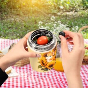 Sunflower Yellow Kids Womens Insulated Food Jar Containers with Spoon 17oz/500ml Container To Keep Food Hot Stainless Steel Vacuum Wide Mouth Lunch Boxes for Lunch Accessories