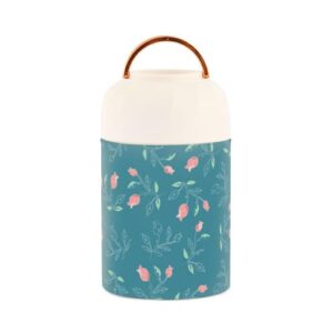 cute pink floral retro blue kids womens insulated food jar container with spoon 17oz/500ml soup containers with lids stainless steel vacuum wide mouth food storage for short travel