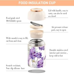 Lavender Peony Bouquet Kids Womens Food Insulated Jar with Spoon 17oz/500ml Containers With Lids Stainless Steel Vacuum Wide Mouth Storage Containers for Keep Food Hot