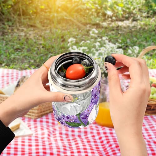 Lavender Peony Bouquet Kids Womens Food Insulated Jar with Spoon 17oz/500ml Containers With Lids Stainless Steel Vacuum Wide Mouth Storage Containers for Keep Food Hot