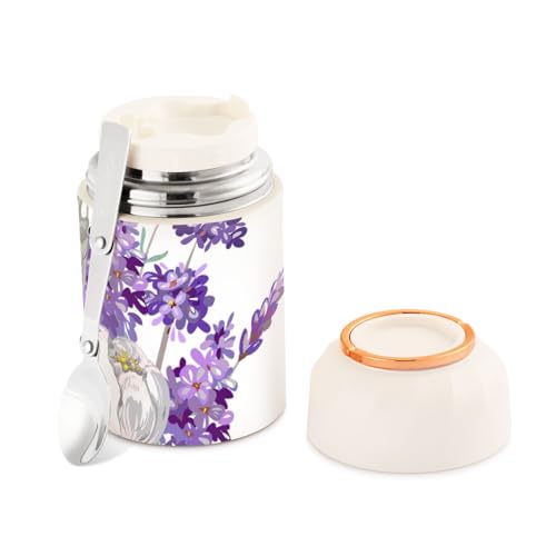 Lavender Peony Bouquet Kids Womens Food Insulated Jar with Spoon 17oz/500ml Containers With Lids Stainless Steel Vacuum Wide Mouth Storage Containers for Keep Food Hot