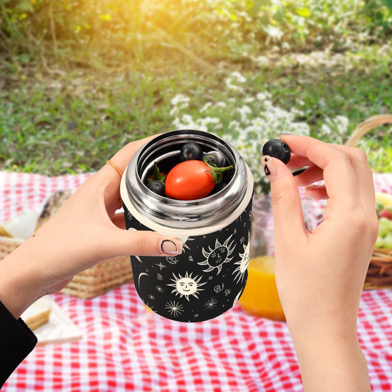 Astrology Totem Stick Figure Kids Womens Insulated Food Jar Container with Spoon 17oz/500ml Kids Lunch Box Stainless Steel Vacuum Portable Thermo Flask for Office Accessories