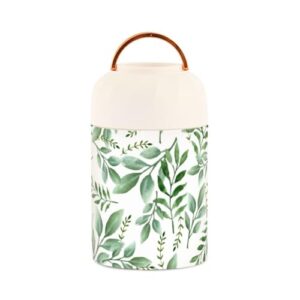 watercolor green leafs kids womens insulated food jar containers with spoon 17oz/500ml insulated lunch containers stainless steel vacuum food warmer storage containers for hot/cold food