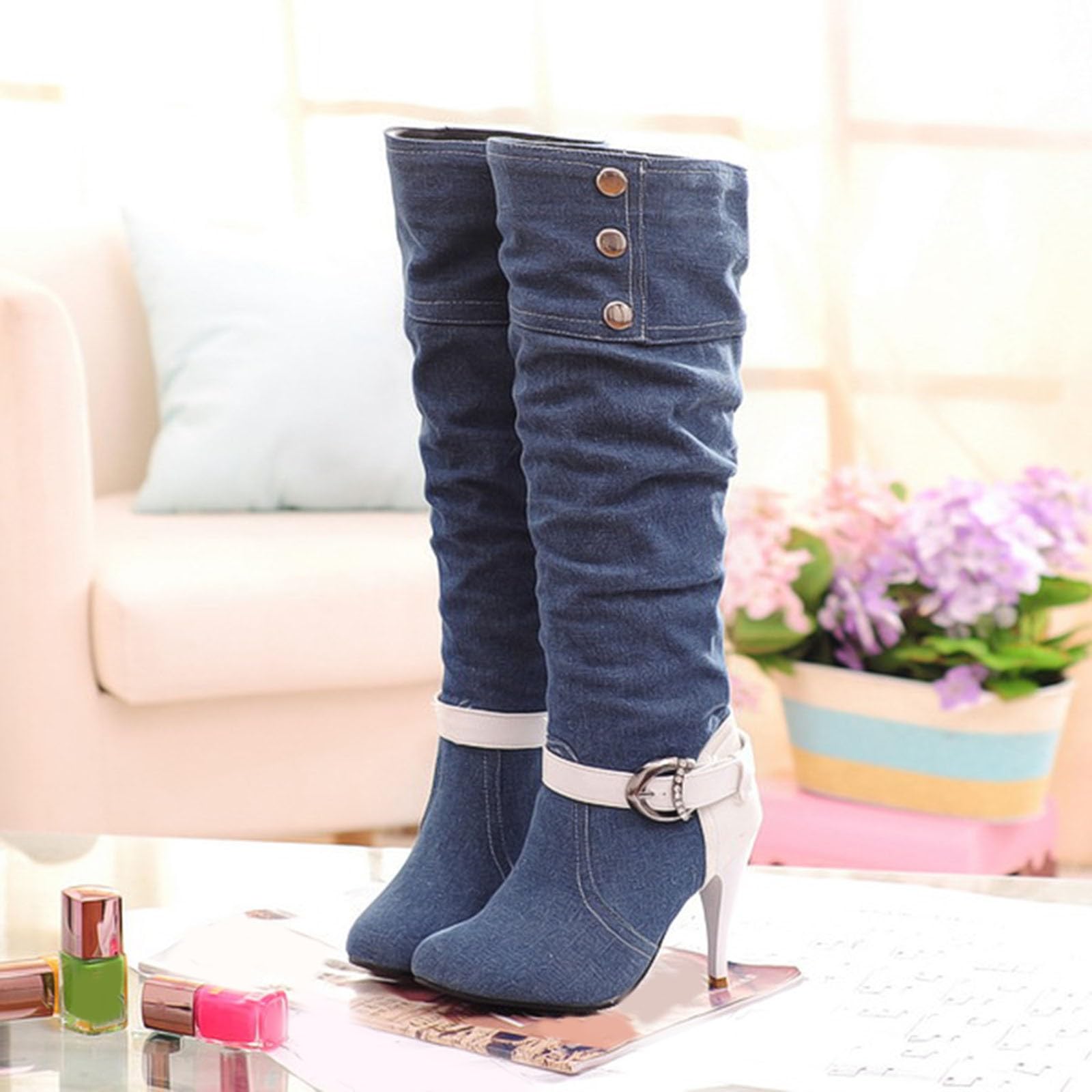 red cowboy boots for women, denim high heeled boots large boots outdoor western cowboy chelsea wedge boots elastic platform lug sole slip on