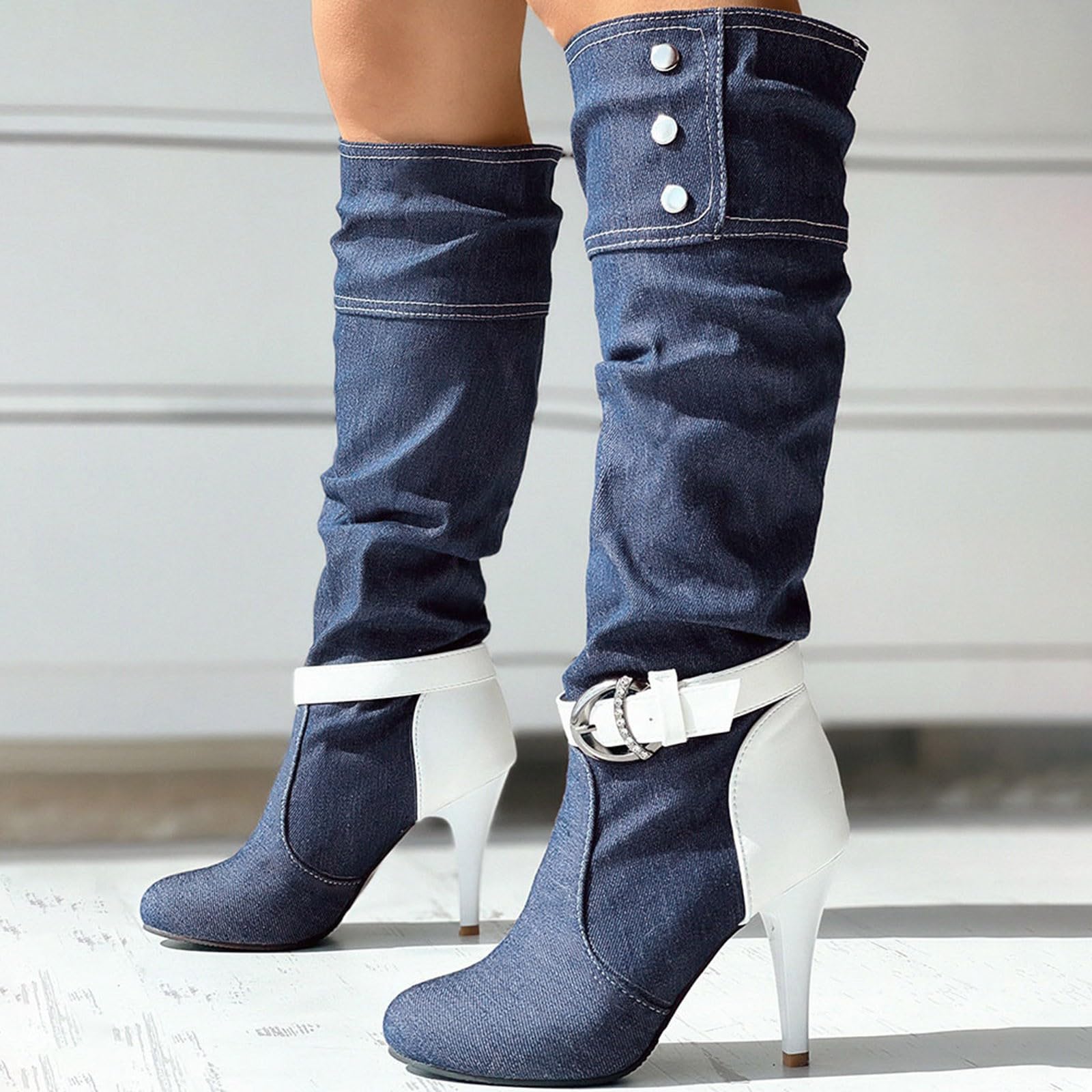 red cowboy boots for women, denim high heeled boots large boots outdoor western cowboy chelsea wedge boots elastic platform lug sole slip on