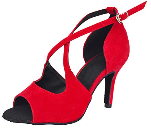 Womens Professional Latin Heels Salsa Body Strap Ballroom Pumps Jazz Heeled Tango Chacha Peep Toe Bachata Shoes7.5CM Heeled SOFE Sole Custom Heel Red US 11