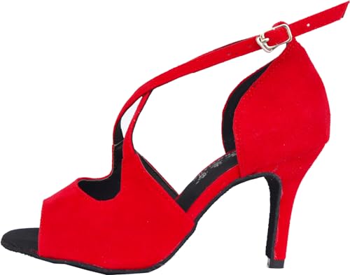 Womens Professional Latin Heels Salsa Body Strap Ballroom Pumps Jazz Heeled Tango Chacha Peep Toe Bachata Shoes7.5CM Heeled SOFE Sole Custom Heel Red US 11