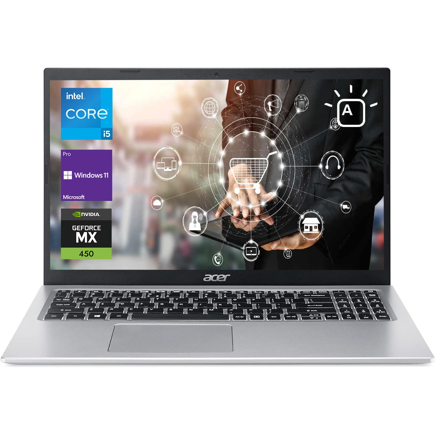 acer Aspire 5 Business Slim Laptop, 15.6" FHD Display, Intel Core i5-1135G7, NVIDIA GeForce MX450, 32GB RAM, 1TB SSD, Webcam, Backlit Keyboard, HDMI, RJ-45, Wi-Fi 6, Windows 11 Pro, Silver, N20C7