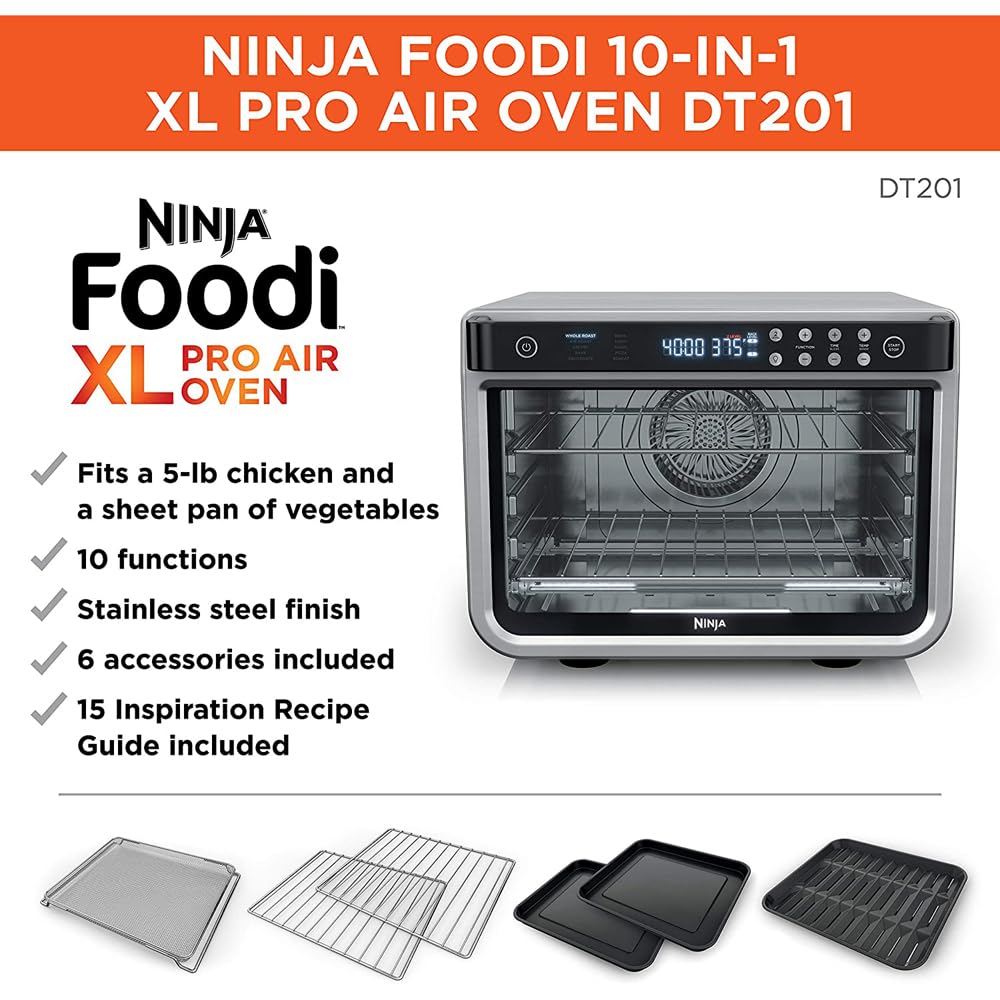 Ninja DT201 Foodi 10-in-1 XL Pro Air Fry (Renewed) Bundle with 3 YR CPS Enhanced Protection Pack