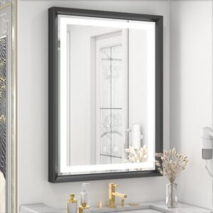 jsneijder 2-piece(frameless+framed) led mirror, 24x32 inch, bathroom mirror with lights, wall mounted dimmable anti fog lighted mirror for bedroom