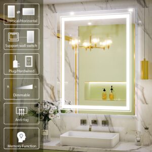 JSneijder 2-Piece(Frameless+Framed) LED Mirror, 24x32 Inch, Bathroom Mirror with Lights, Wall Mounted Dimmable Anti Fog Lighted Mirror for Bedroom