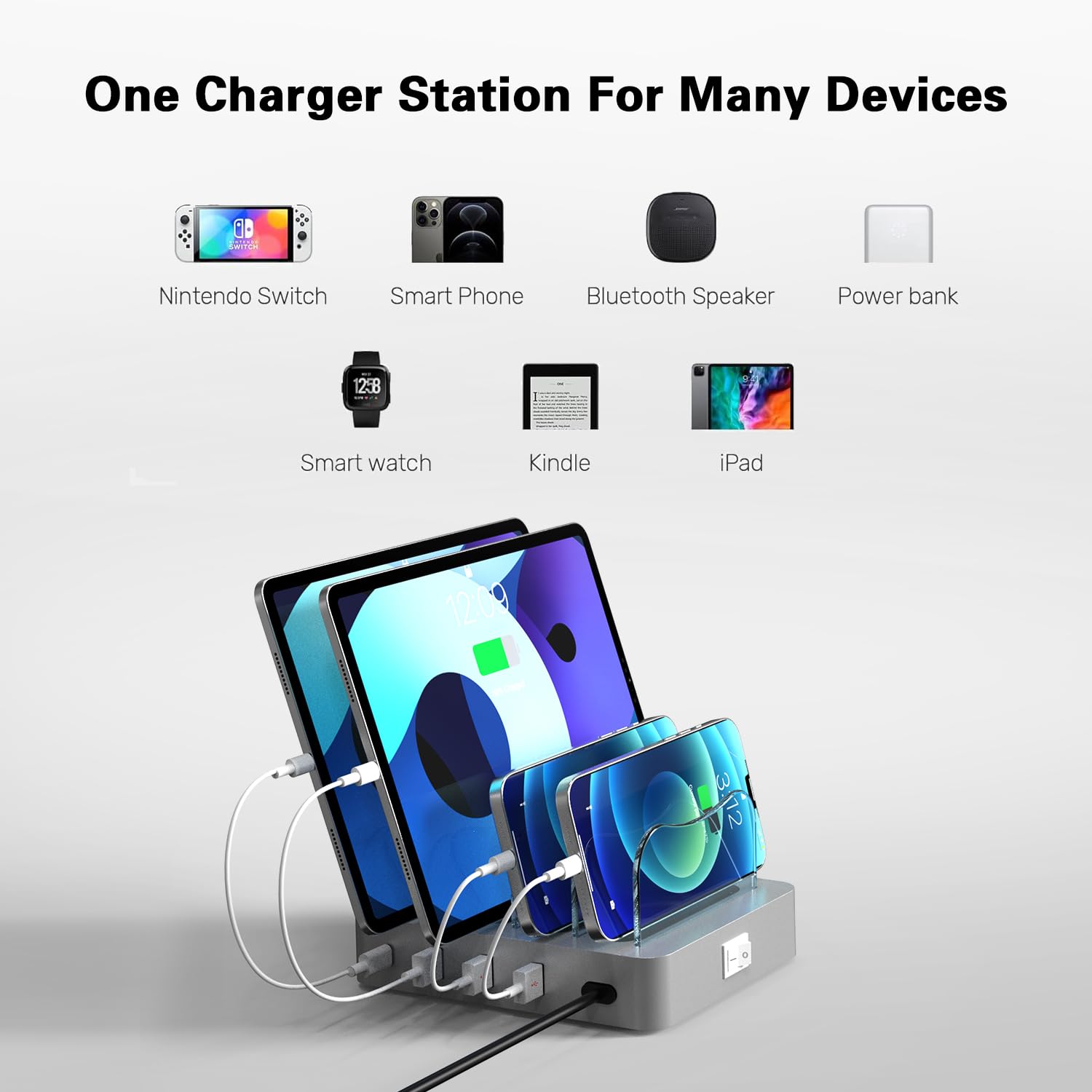 USB Charging Station Multiple Devices: 20W Fast Phone Charger Stand Dock, Compatible with Apple Cellphone iPad iPhone Tablet and Other Electronic