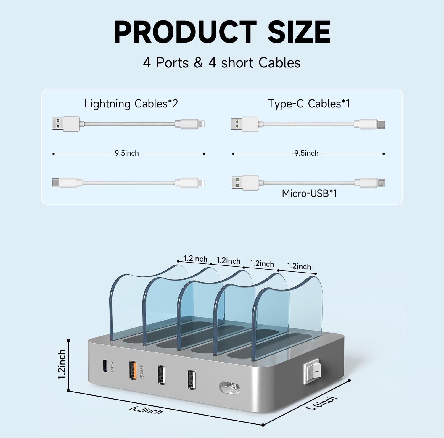 USB Charging Station Multiple Devices: 20W Fast Phone Charger Stand Dock, Compatible with Apple Cellphone iPad iPhone Tablet and Other Electronic