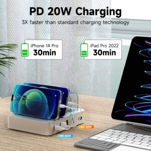 USB Charging Station Multiple Devices: 20W Fast Phone Charger Stand Dock, Compatible with Apple Cellphone iPad iPhone Tablet and Other Electronic