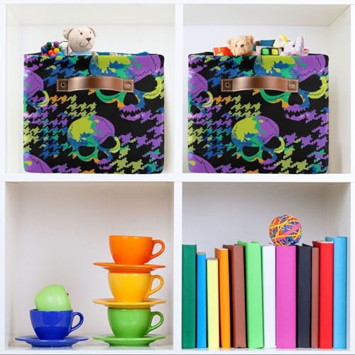 Skulls Storage Basket Bins Decorative Toy Organizer Bins Laundry Hamper Baskets with Handles for Office Bedroom Clothes Bedroom Living Room,1 pcs