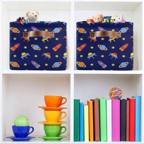 Emelivor Child Cosmos Storage Basket Bins Foldable Toy Baskets Organization with Handles Laundry Hamper for Office Bedroom Clothes Bedroom Living Room,2 pcs