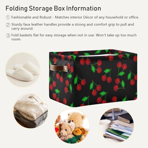 Cherry Black Storage Basket Bins Decorative Toy Organizer Bins Laundry Hamper Baskets with Handles for Bedroom Office Clothes Pet Nursery Living Room,1 pcs