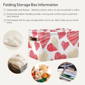 Valentines Day Love Hearts Storage Basket Bins Foldable Decorative Storage Box Laundry Hamper Baskte Storage for Playroom Living Bed Room Office Clothes Nursery,1 pcs