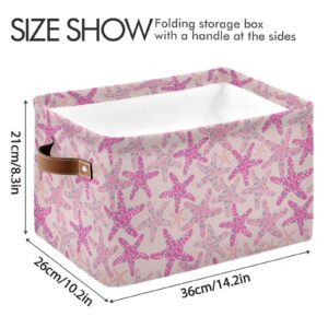 Pink Starfish Storage Basket Bins Sturdy Toy Storage Organizer Bins Laundry Basket with Handles for Playroom Living Bed Room Office Clothes Nursery,1 pcs