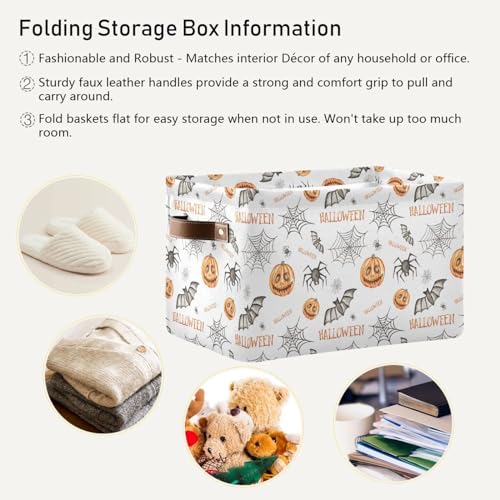 Emelivor Halloween Pumpkin Storage Basket Bins Sturdy Toy Storage Organizer Bins Laundry Basket with Handles for Home Boys Girls Office Closet Shelf Nursery Baskets,2 pcs