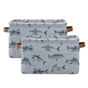 Hand Drawn Shark Storage Basket Bins Decorative Toy Laundry Basket Organization with Handles for Playroom Living Bed Room Office Clothes Nursery,2 pcs