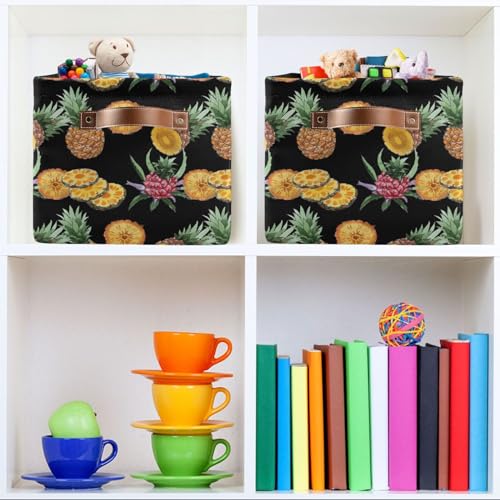 Pineapple Storage Basket Bins Foldable Laundry Hamper Toy Storage Bins Box Organizer for Living Room Clothes Nursery Closet Shelf Playroom,2 pcs