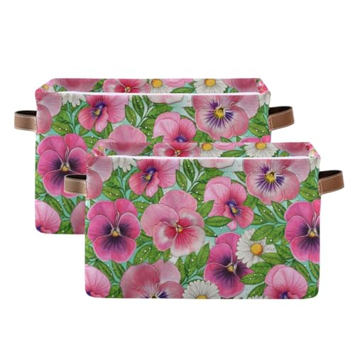 Daisy Flowers Storage Basket Bins Foldable Decorative Storage Box Laundry Hamper Baskte Storage for Bedroom Office Clothes Pet Nursery Living Room,2 pcs