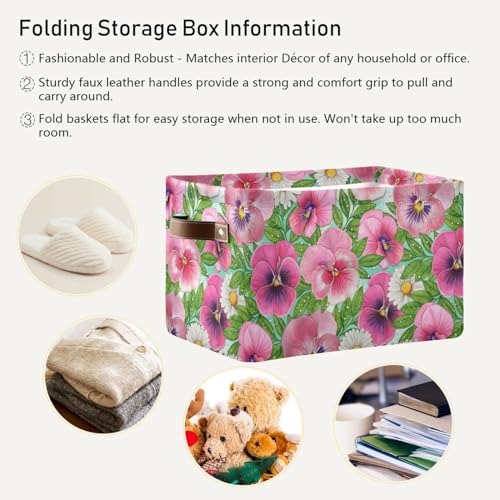 Daisy Flowers Storage Basket Bins Foldable Decorative Storage Box Laundry Hamper Baskte Storage for Bedroom Office Clothes Pet Nursery Living Room,2 pcs