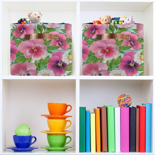 Daisy Flowers Storage Basket Bins Foldable Decorative Storage Box Laundry Hamper Baskte Storage for Bedroom Office Clothes Pet Nursery Living Room,2 pcs