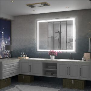 JSneijder 2-Piece(Frameless+Framed) LED Bathroom Mirror, 40x32 Inch, Wall Mounted Dimmable Anti Fog Lighted Vanity Mirror for Bedroom