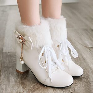 chelsea boots winter 2023 short foreign trade front lace bow decorated short boots chunky heel mid calf low biker boots heeled short booties