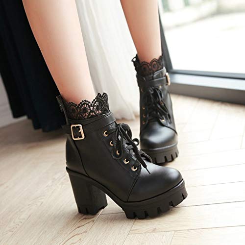 pink platform boots lace up heel thick platform high lace boots high heel casual tall cowboy boots women biker boots