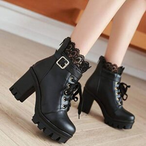 pink platform boots lace up heel thick platform high lace boots high heel casual tall cowboy boots women biker boots