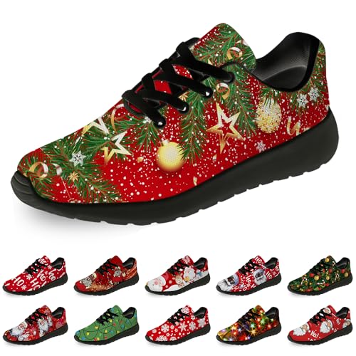 horethy Womens Christmas Shoes Mens Christmas Decorations Print Running Walking Tennis Sneakers for Women Men,Size 11 Men/13 Women Black