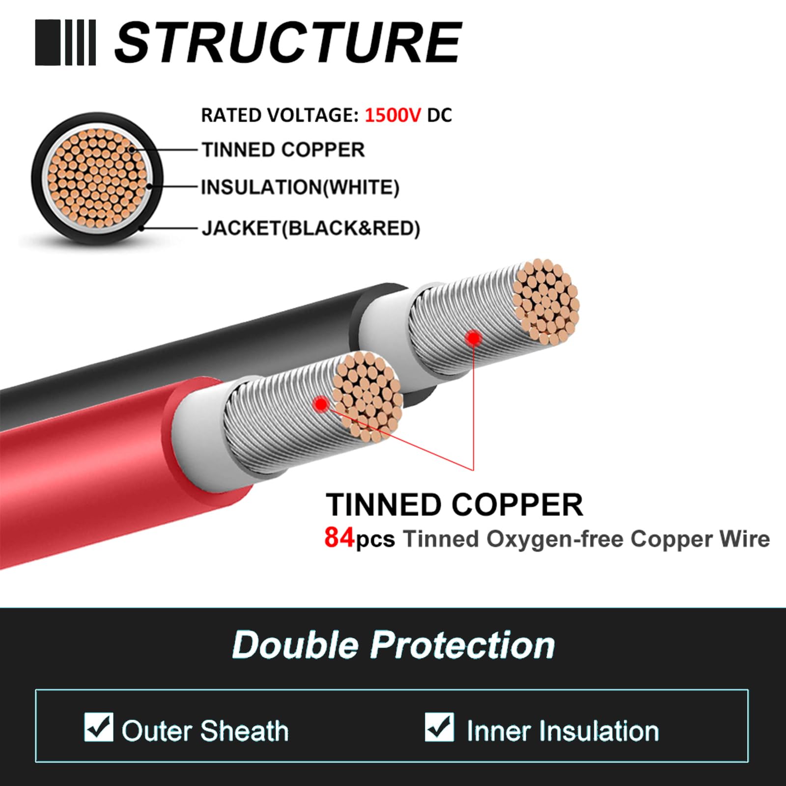 10AWG Solar Panel Extension Cable 100 Ft Black and 100 Feet Red, 10 Gauge Solar Cables Wire 100Ft Come with 2 Sets of Z Brackets and 8 Pairs 1500V Solar Connectors PV Kit Tool